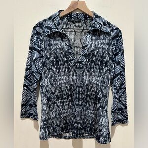 Laura Max Riley Blue, Black & White Stretchy Shirt - Women’s Size Small Petite